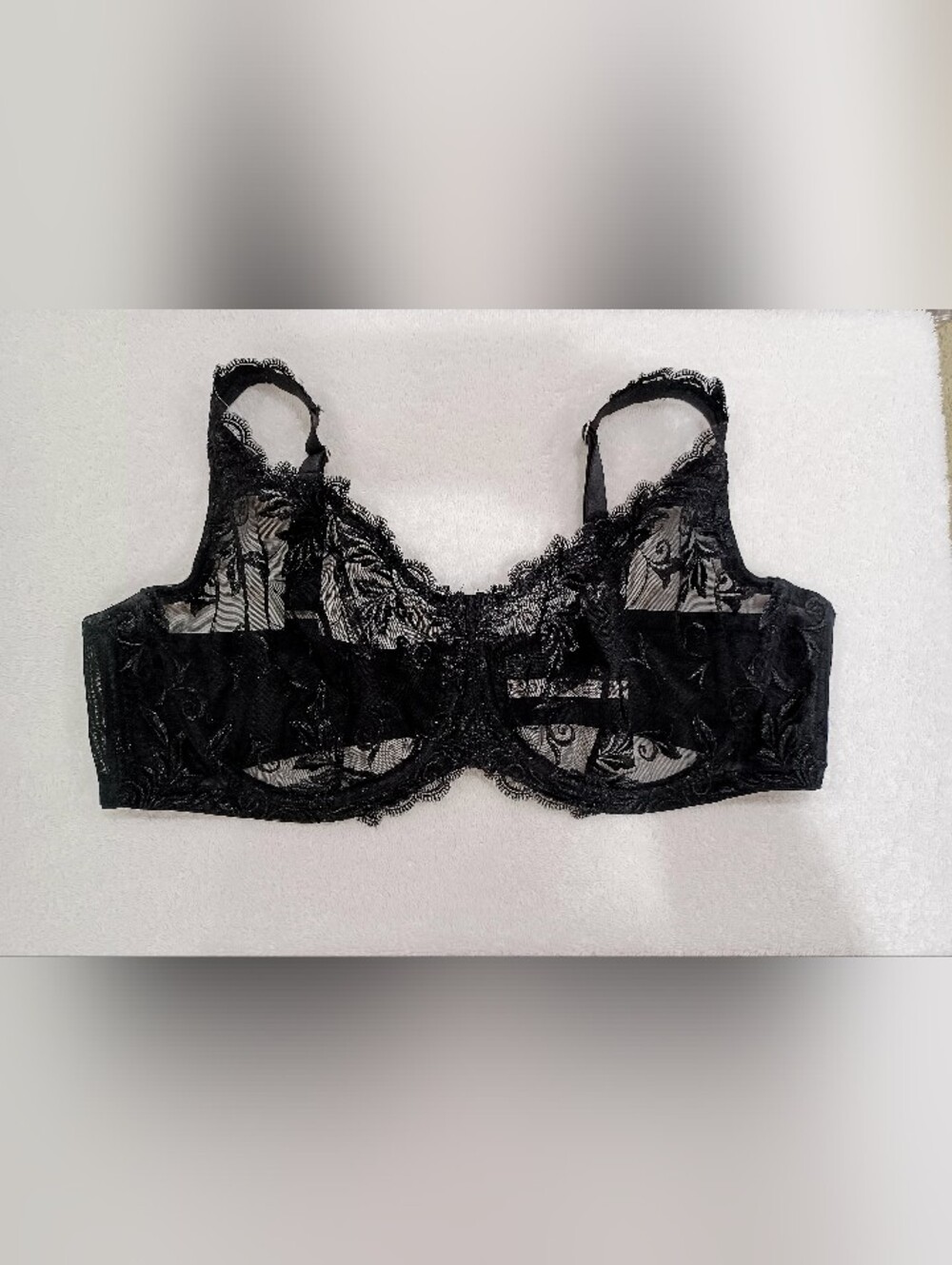 Soma Sensuous Lace Black Sheer Underwire Bra with Floral Embroidery, Size 42D - Picture 6 of 16